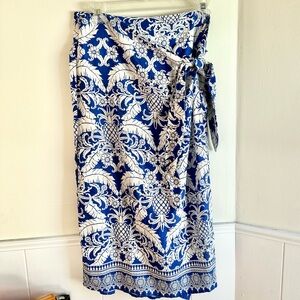 NWT Rachel Zoe Blue & White Floral Tie Wrap Linen Blend Maxi Skirt Women’s M